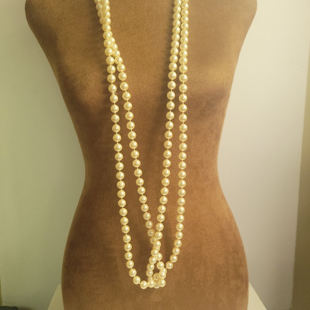 Roman 96 Inch Faux Pearl Rope Necklace Cream White Extra Long Vintage Old Money